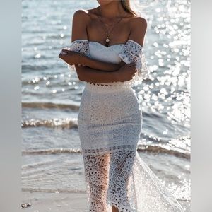 Boho White Lace Skirt Set